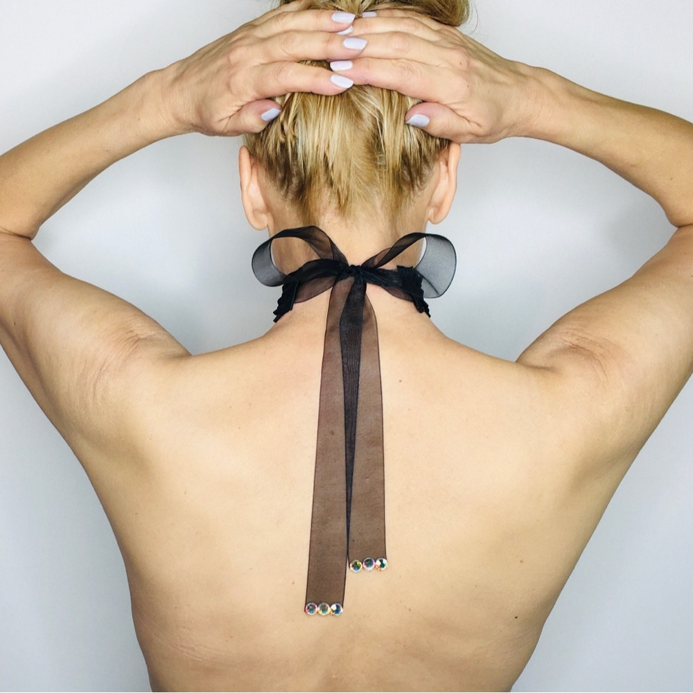 Amber Crystal & Black Ribbon Chocker